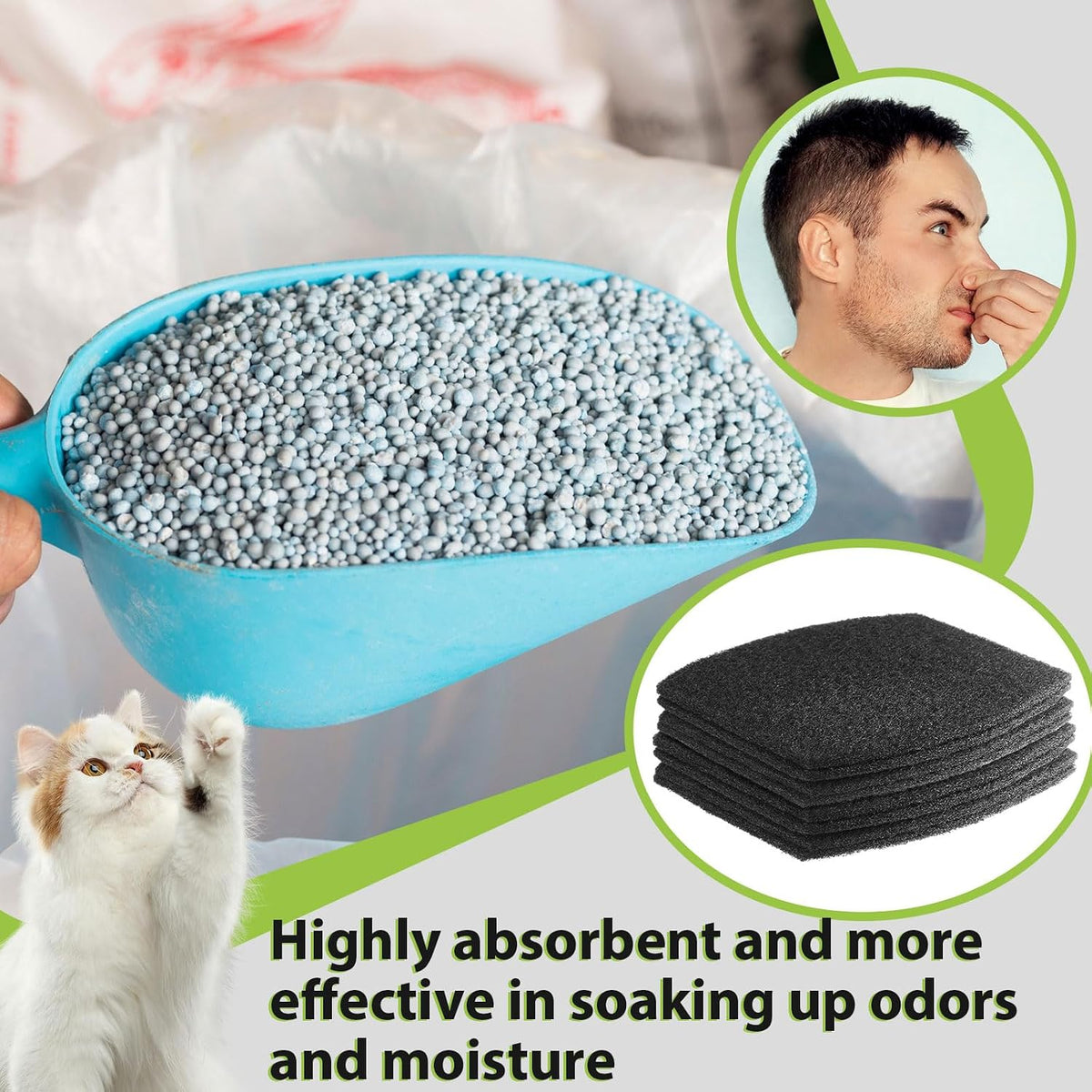 Close up view of high density polymer binding material on pet deodorizer filter.