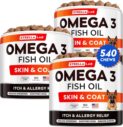 StrellaLab Fish Oil Omega 3 Treats for Dogs (180 Treats) - Allergy & Itch Relief - Skin & Coat Supplement - Joint Health - Wild Alaskan Salmon Oil - Shedding, Itchy Skin Relief - Omega 3 6 9 - EPA&DHA - Image 10