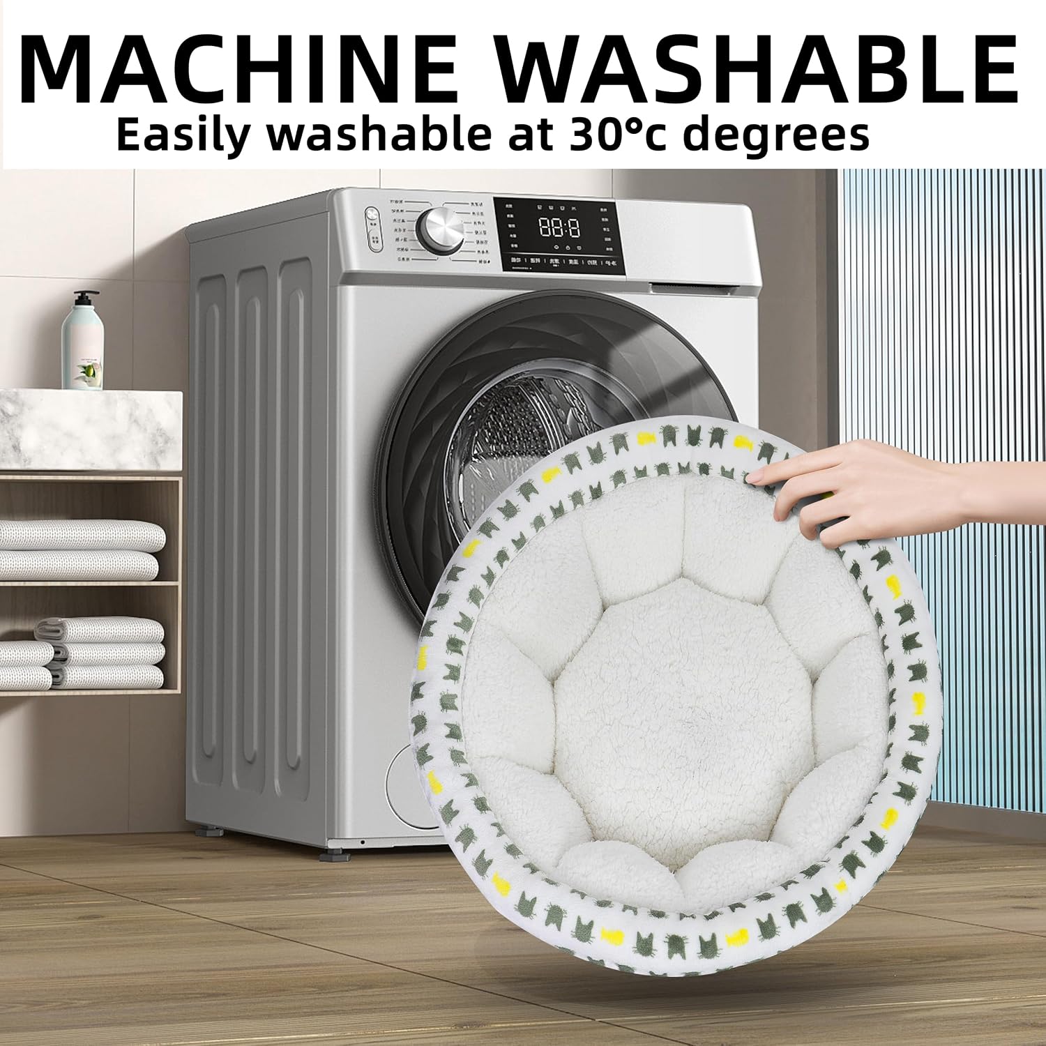 Puppy sleeping in comfortable machine washable pet bed