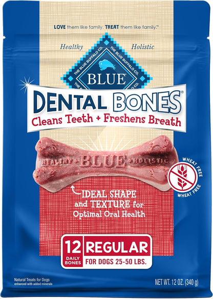 Blue Buffalo authentic USA imported large breed dog dental bones premium pet packaging.