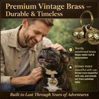 Close up of a 0.67 inch copper alloy pet tracker bell showing the vintage finish metal work