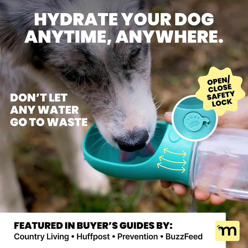 MalsiPree portable pet travel bottle with built-in drinking bowl
