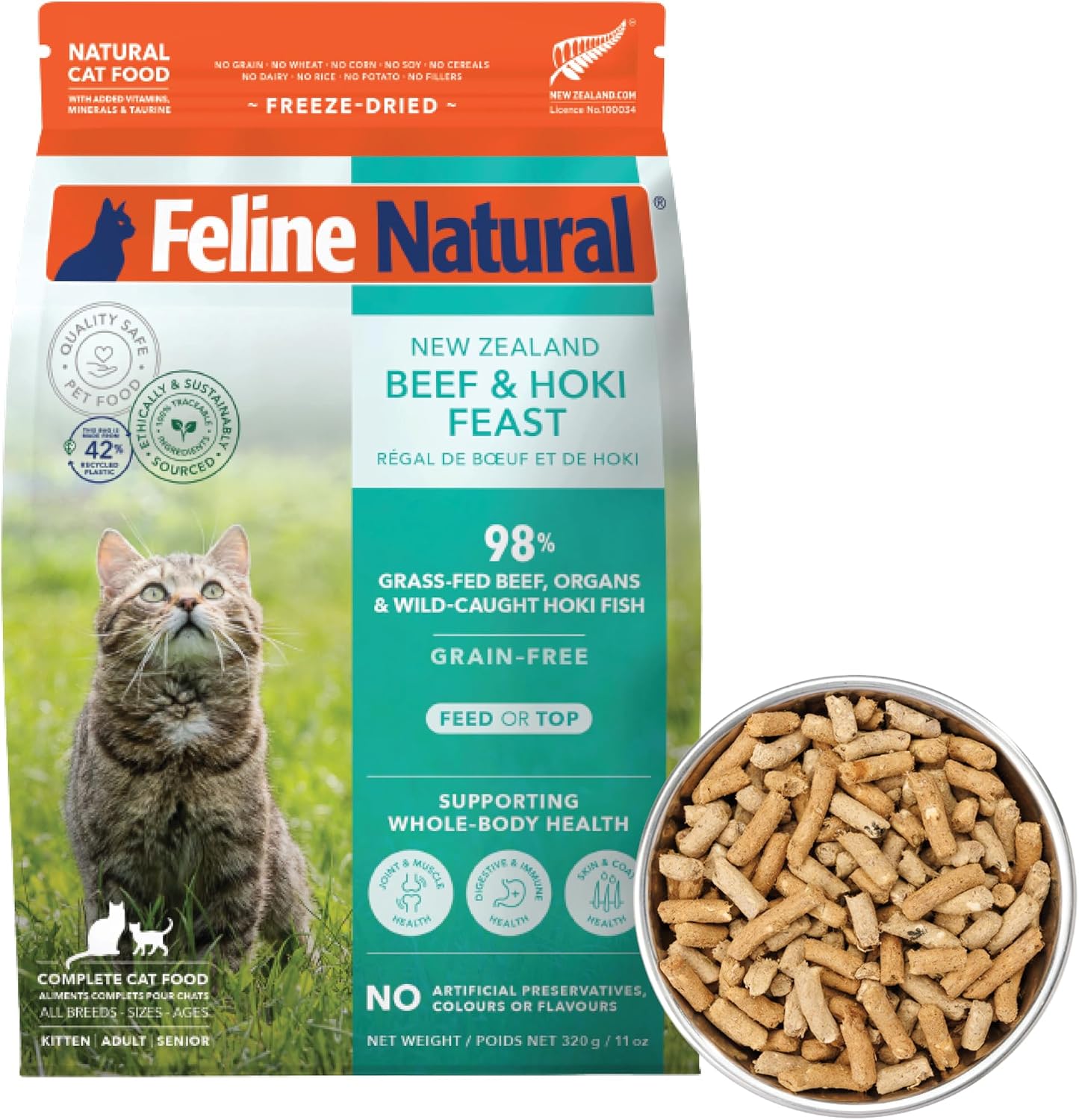 Feline Natural High Protein Dry Cat Food, Freeze-Dried Diet with 98% Meat, Organs & Seafood, No Peas, Grains, or Artificial Additives, Made in New Zealand, Chicken & Lamb, 11oz - Image 10