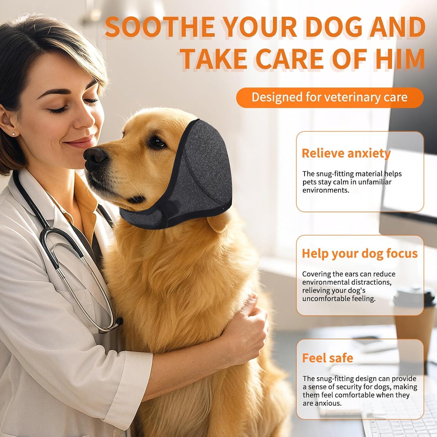 Adjustable dog head wrap with magic adhesive strap