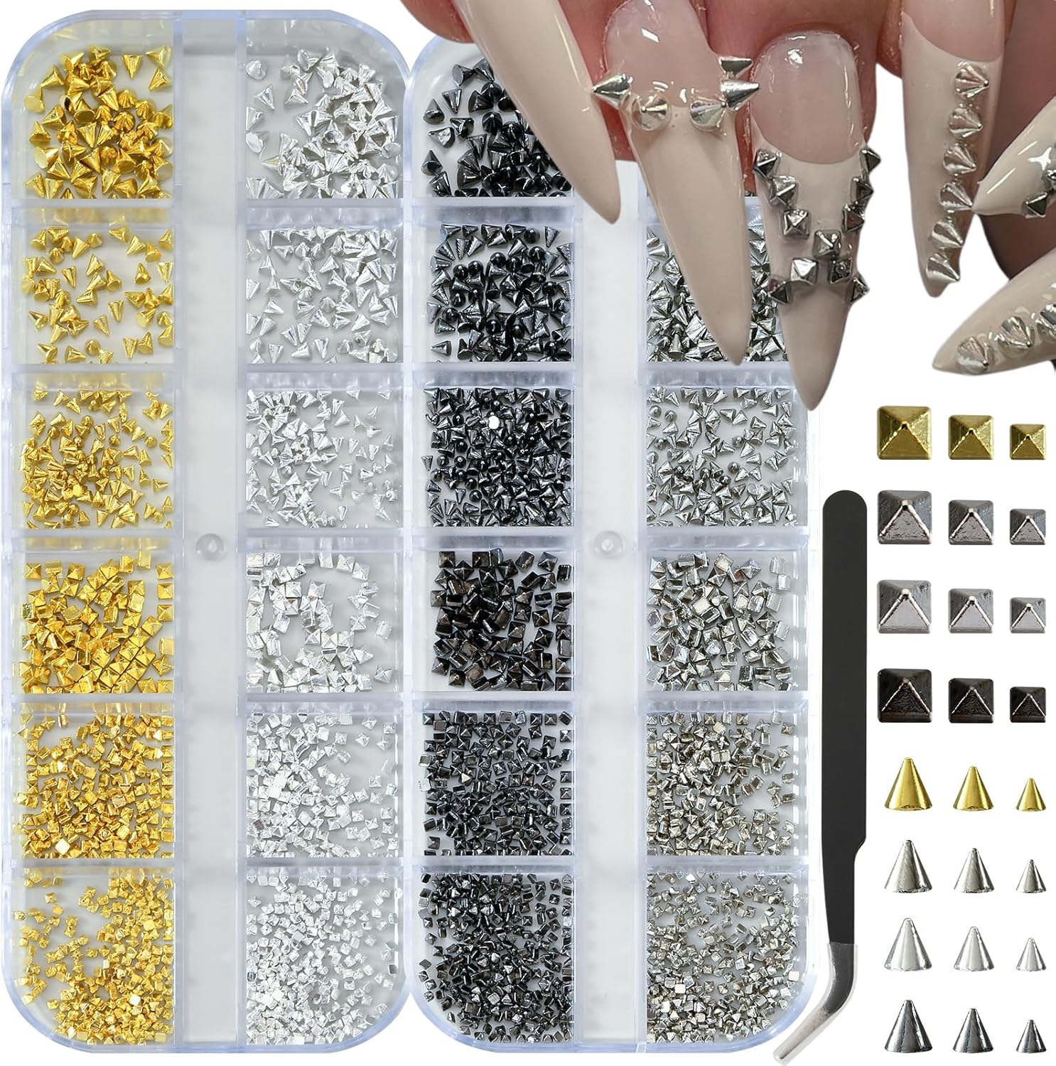 Opmadm Goth Nail Charms 2 box set with square and cone spikes