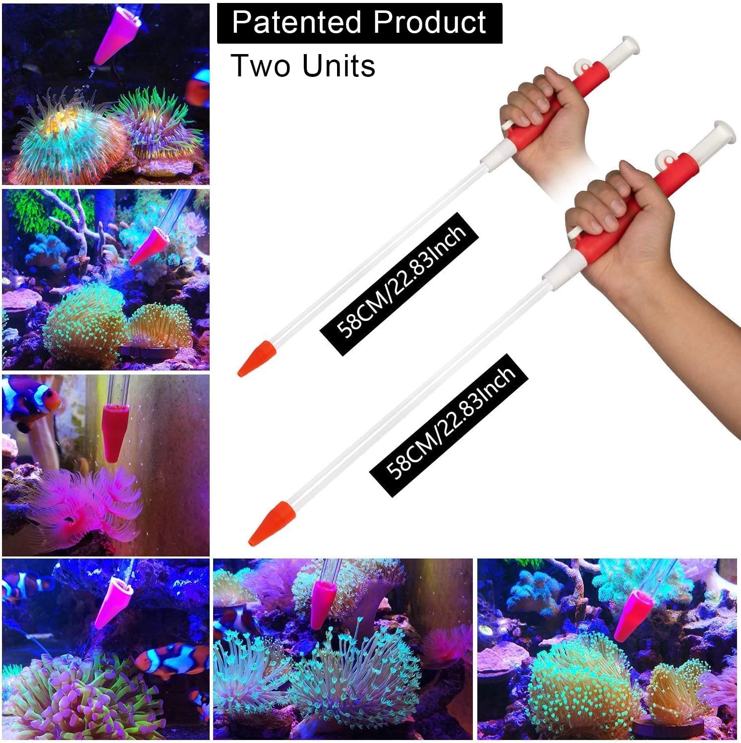 Close up view of the soft silicone rubber suction nozzle on the Aquarium Choice marine syringe.