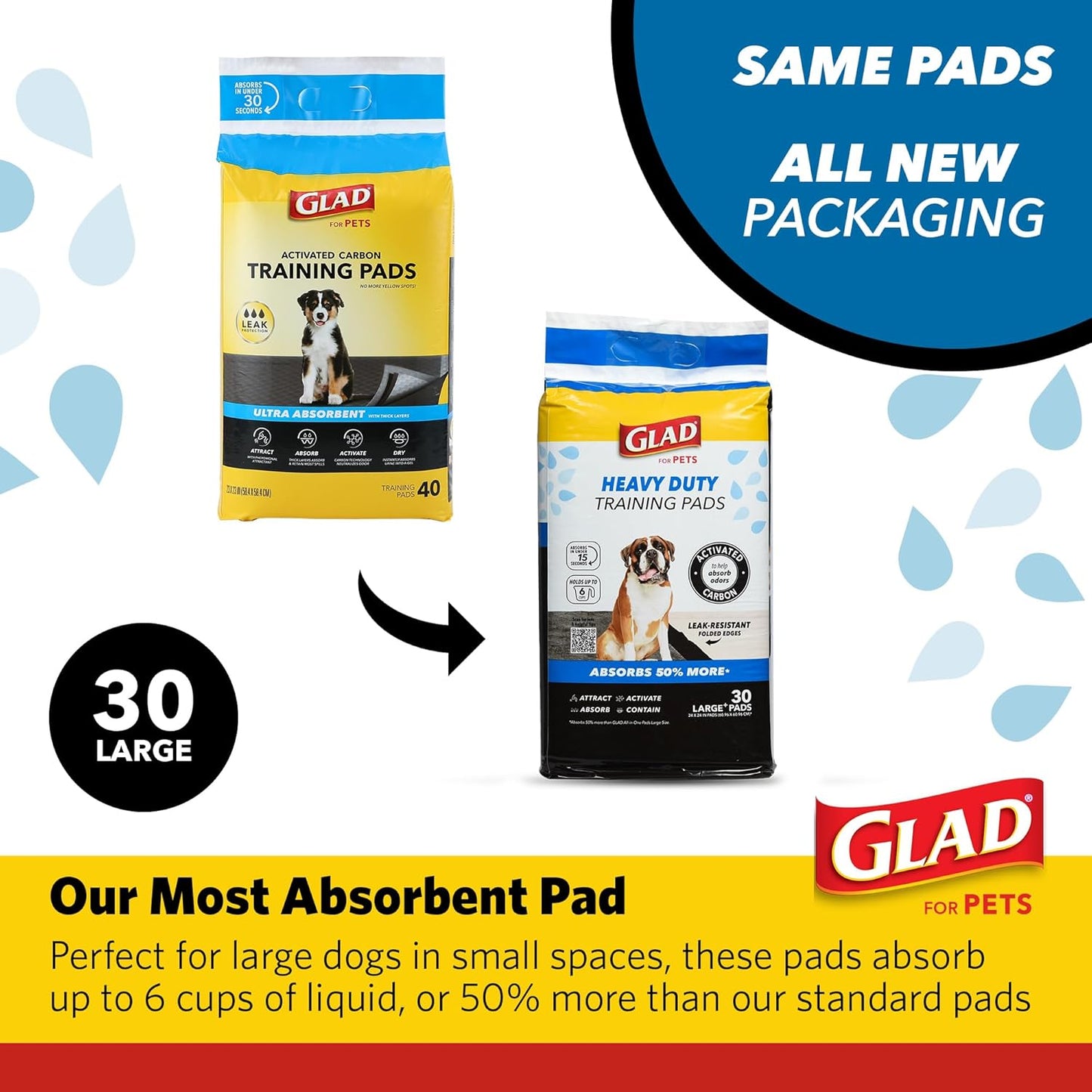 Glad extra large activated carbon puppy pads showcasing the black charcoal top surface