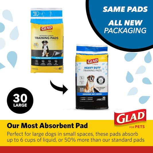 Glad extra large activated carbon puppy pads showcasing the black charcoal top surface
