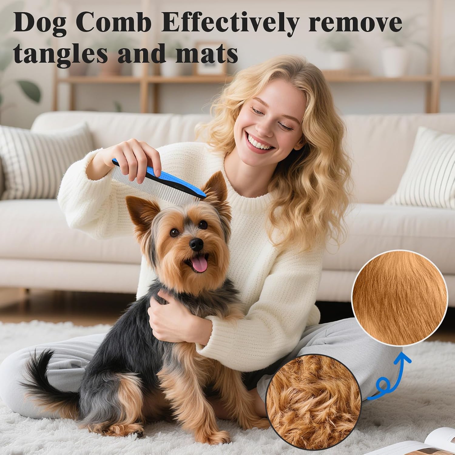 KYHSC skin friendly slicker brush with protective rubber tipped needles