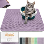 Blissstorm extra large waterproof cat litter mat front view purple trapping rug
