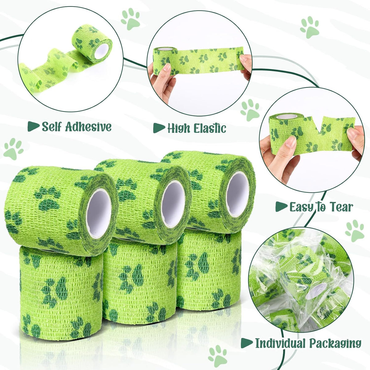 Six rolls of Geiserailie pet wrap in green packaging