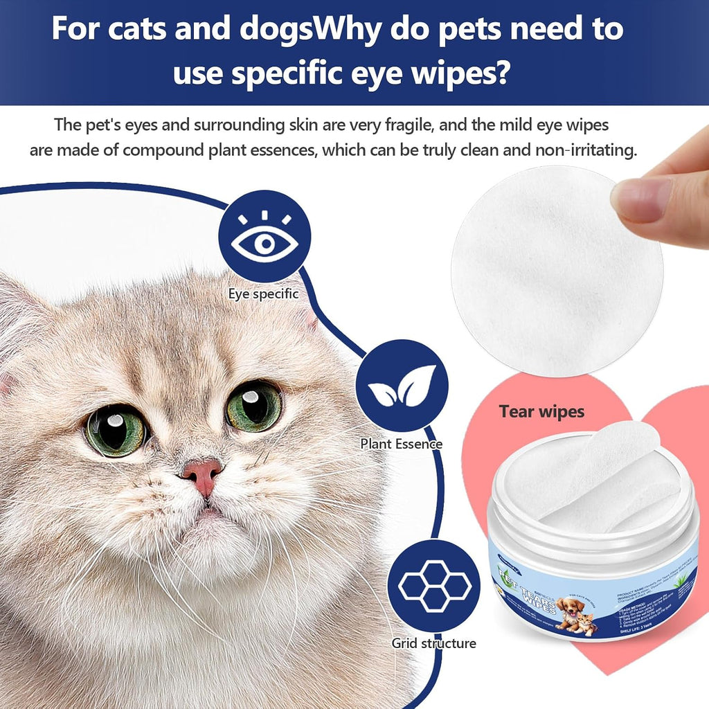 Pre-moistened pet tear stain remover wipes for cats and dogs close up.