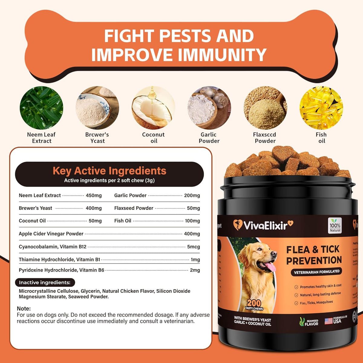 VivaElixir seaweed flavor dog chewable supplement ingredients label