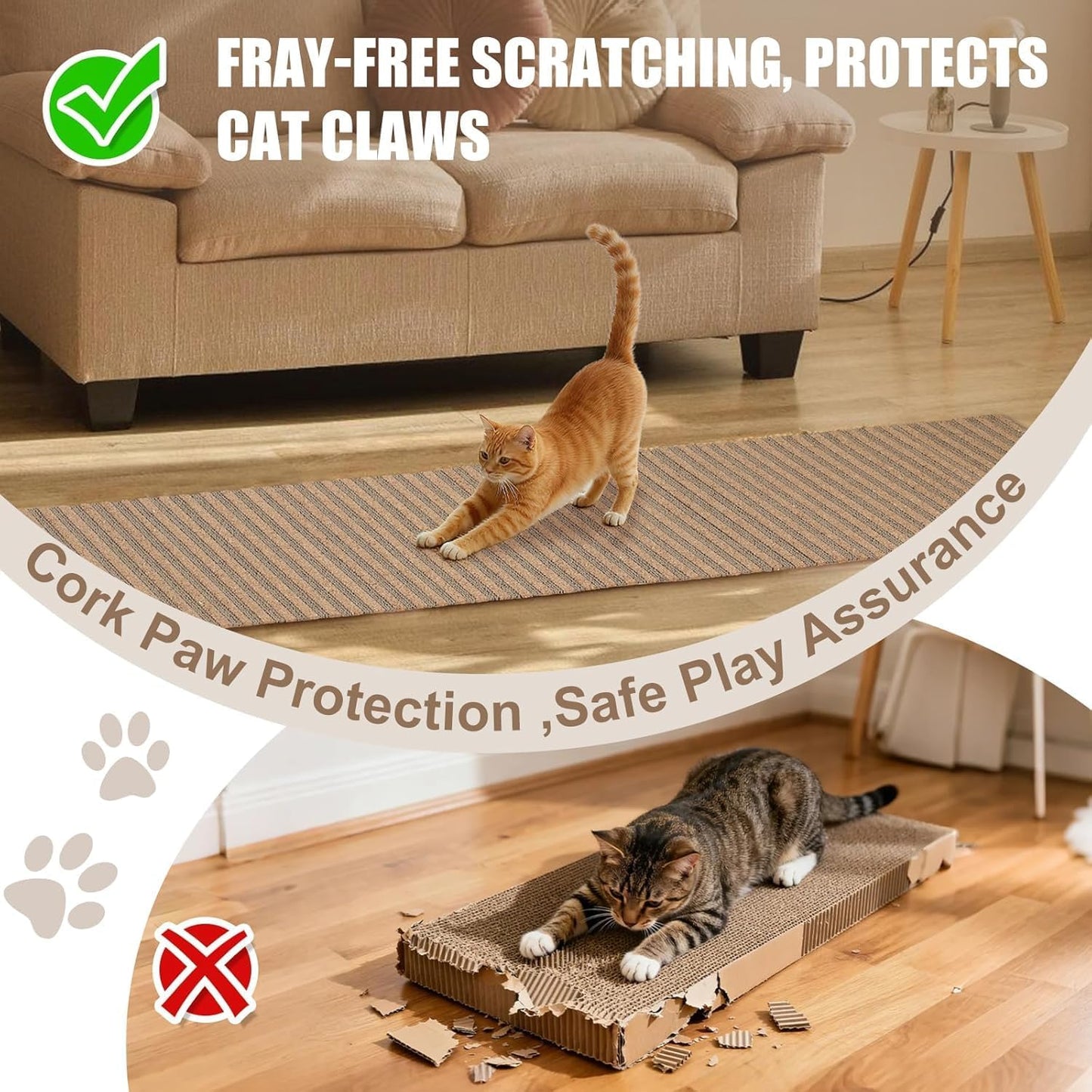 Cat using Mocherpion scratch mat on a sofa corner
