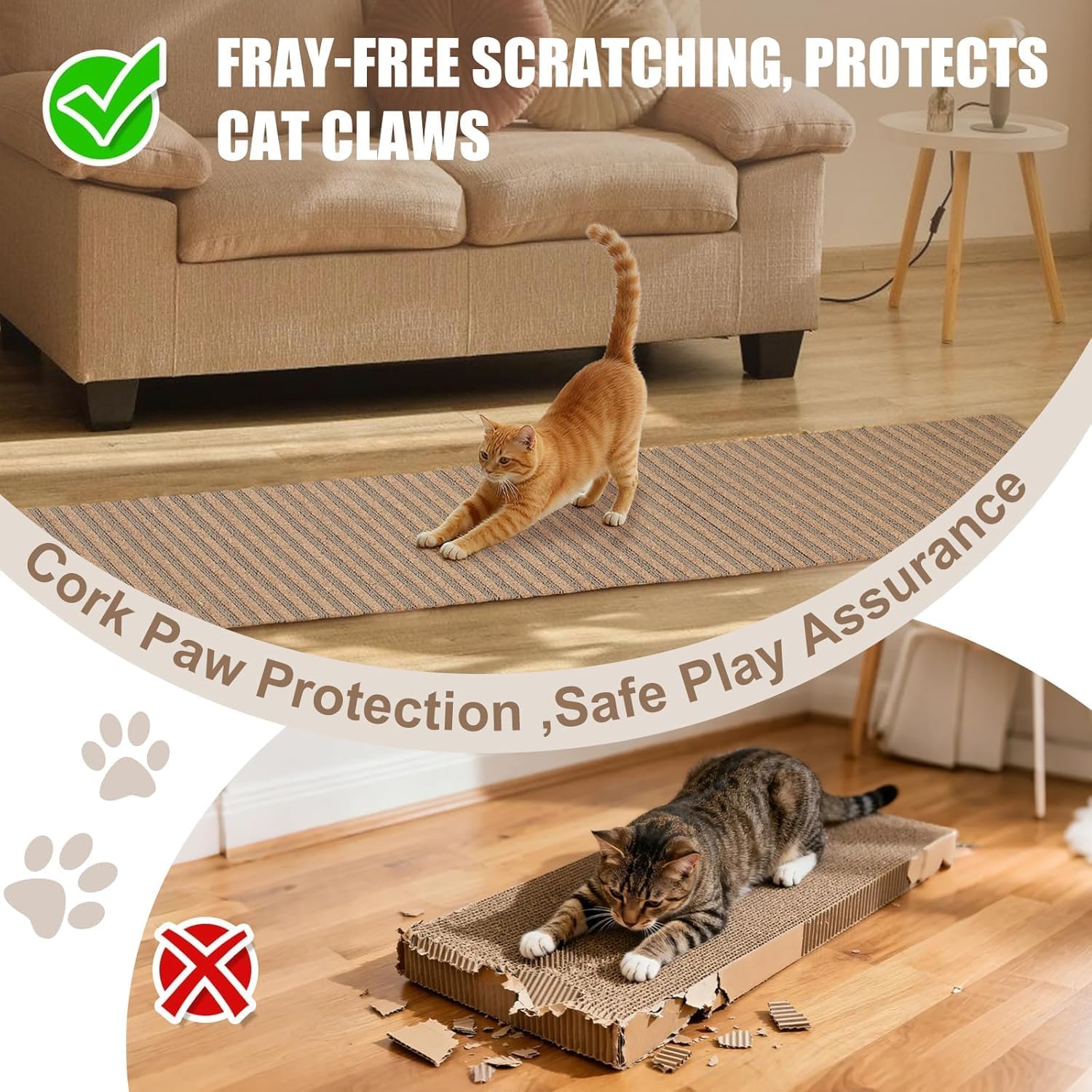 Cat using Mocherpion scratch mat on a sofa corner