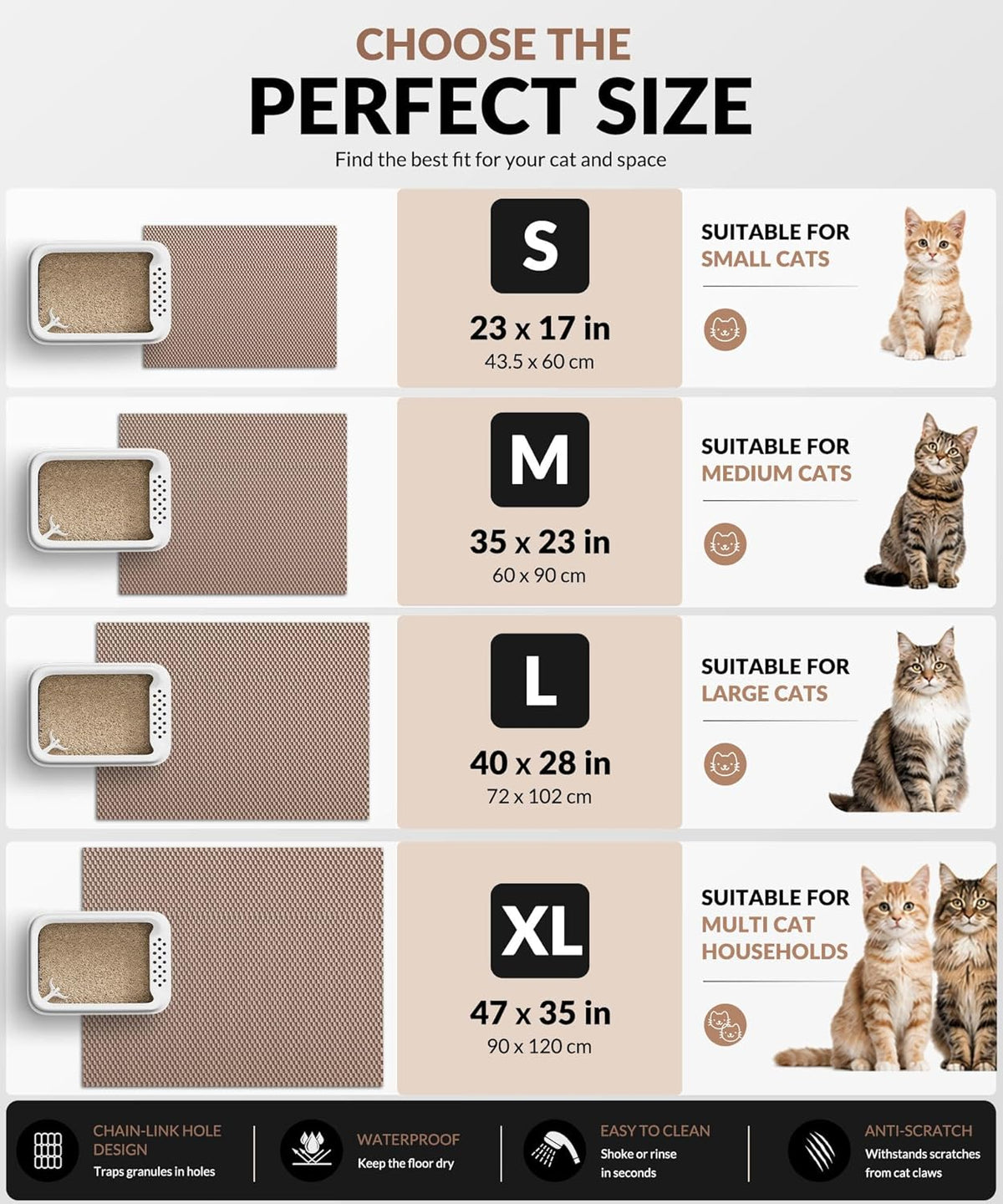 Cooyes khaki litter mat close up texture highlighting soft paw friendly material.