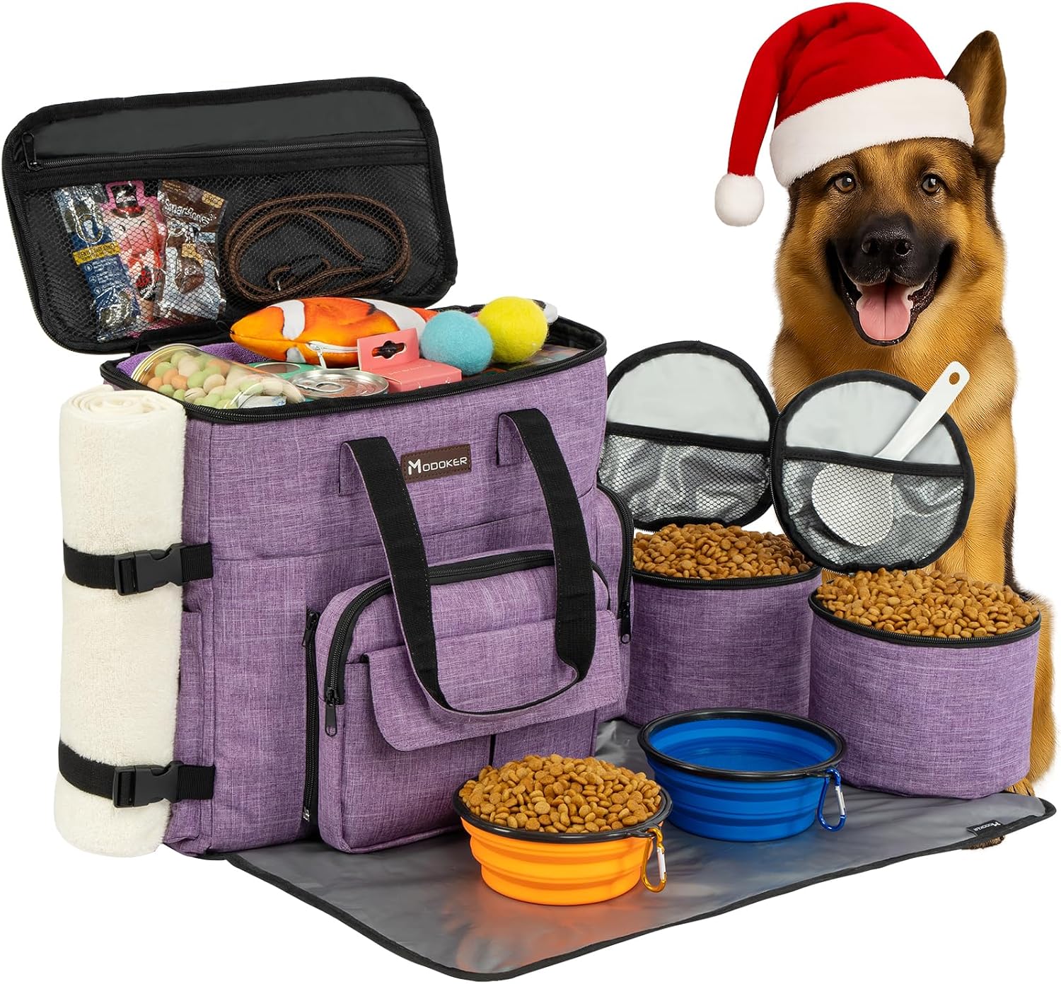 Complete Modoker weekend pet travel set with all accessories displayed