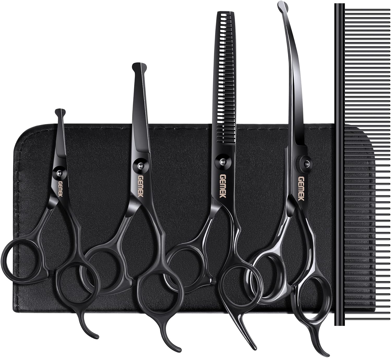 Dog Grooming Scissors with Safety Round Tips Stainless Steel Professional Dog Grooming Kit - Thinning, Curved Scissors and Comb for Cat Pet (Pink 4 in 1) - Image 10