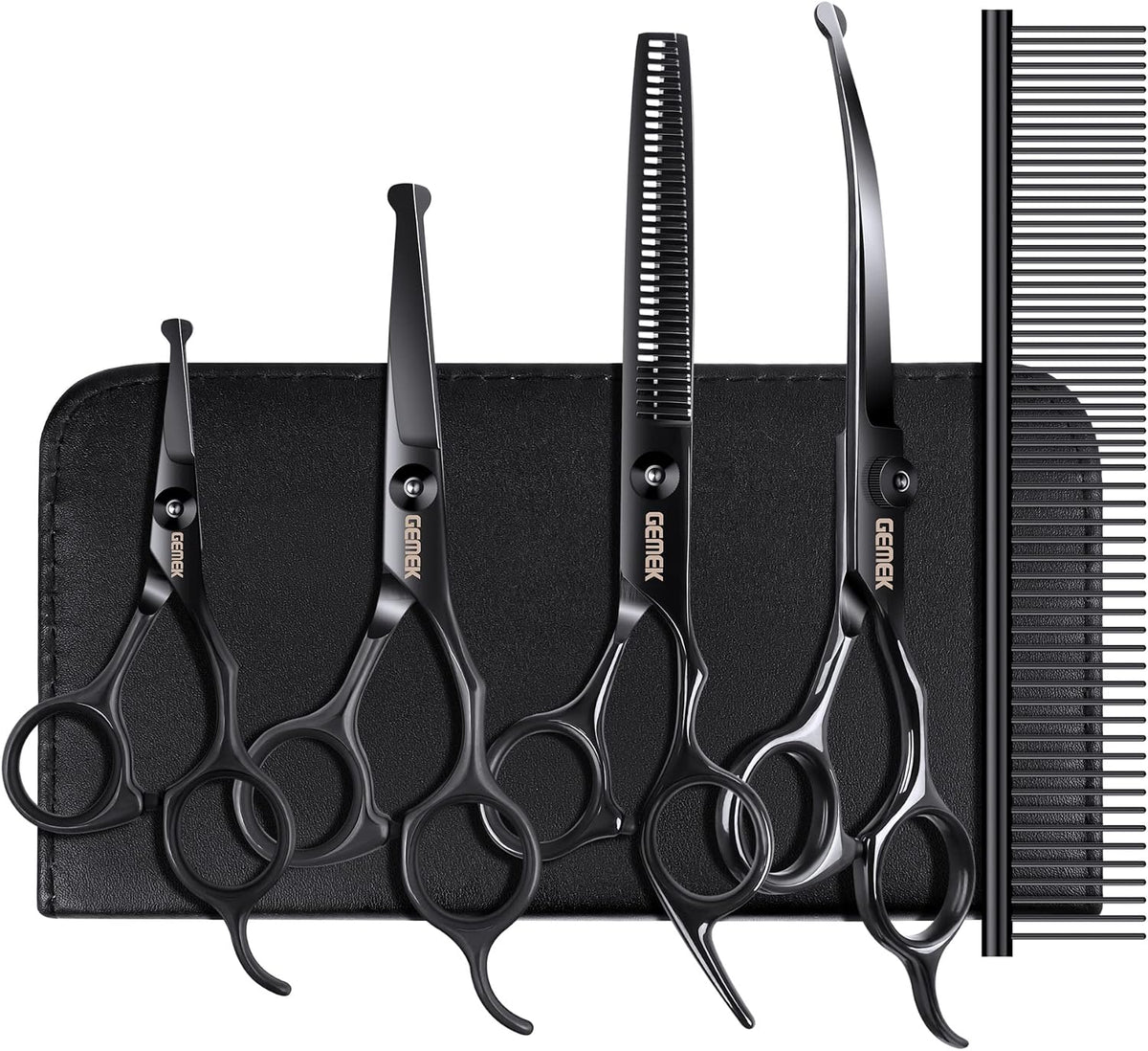 Dog Grooming Scissors with Safety Round Tips Stainless Steel Professional Dog Grooming Kit - Thinning, Curved Scissors and Comb for Cat Pet (Pink 4 in 1) - Image 10