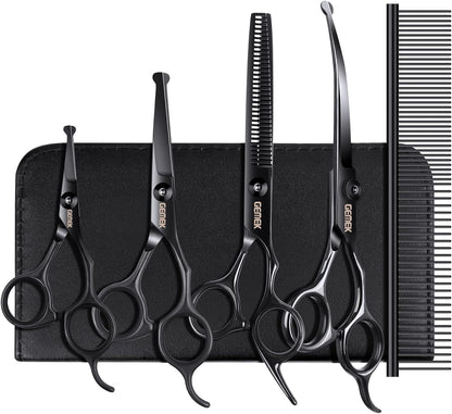 Dog Grooming Scissors with Safety Round Tips Stainless Steel Professional Dog Grooming Kit - Thinning, Curved Scissors and Comb for Cat Pet (Pink 4 in 1) - Image 10