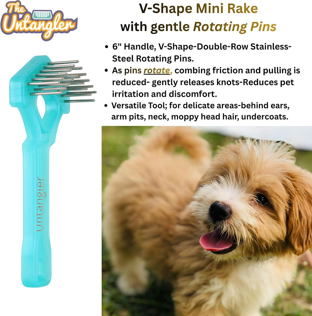 Untangler Mini-Rake showing 1 inch double-row rotating teeth detail