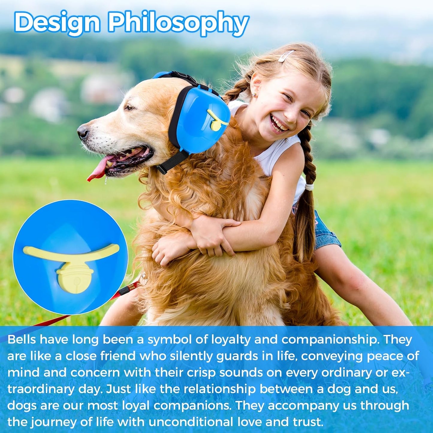 Famikako blue dog earmuffs back view illustrating the soft comfortable padded rim