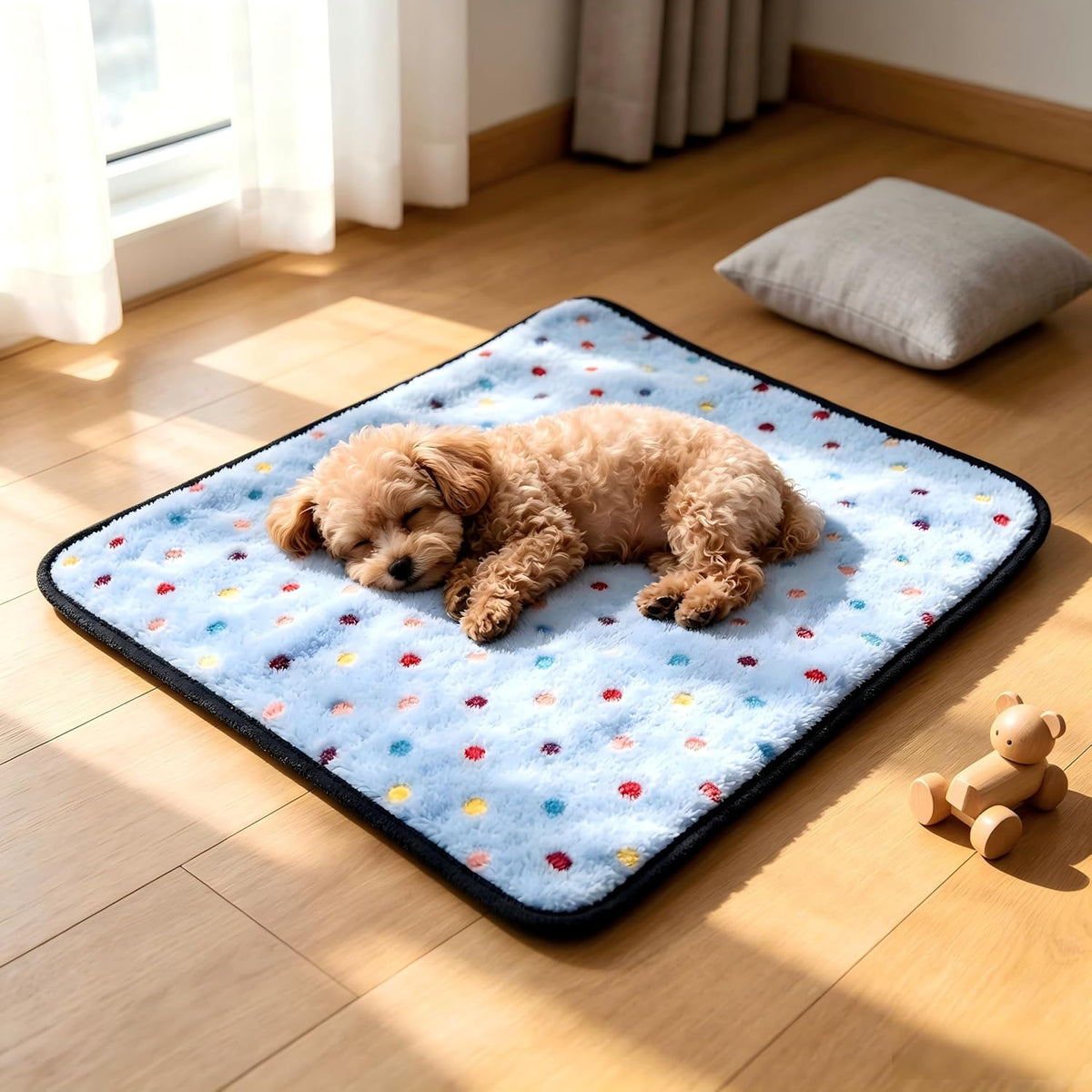 CozyPet ultra soft coral flannel kitten blanket front view spread on a pet bed.