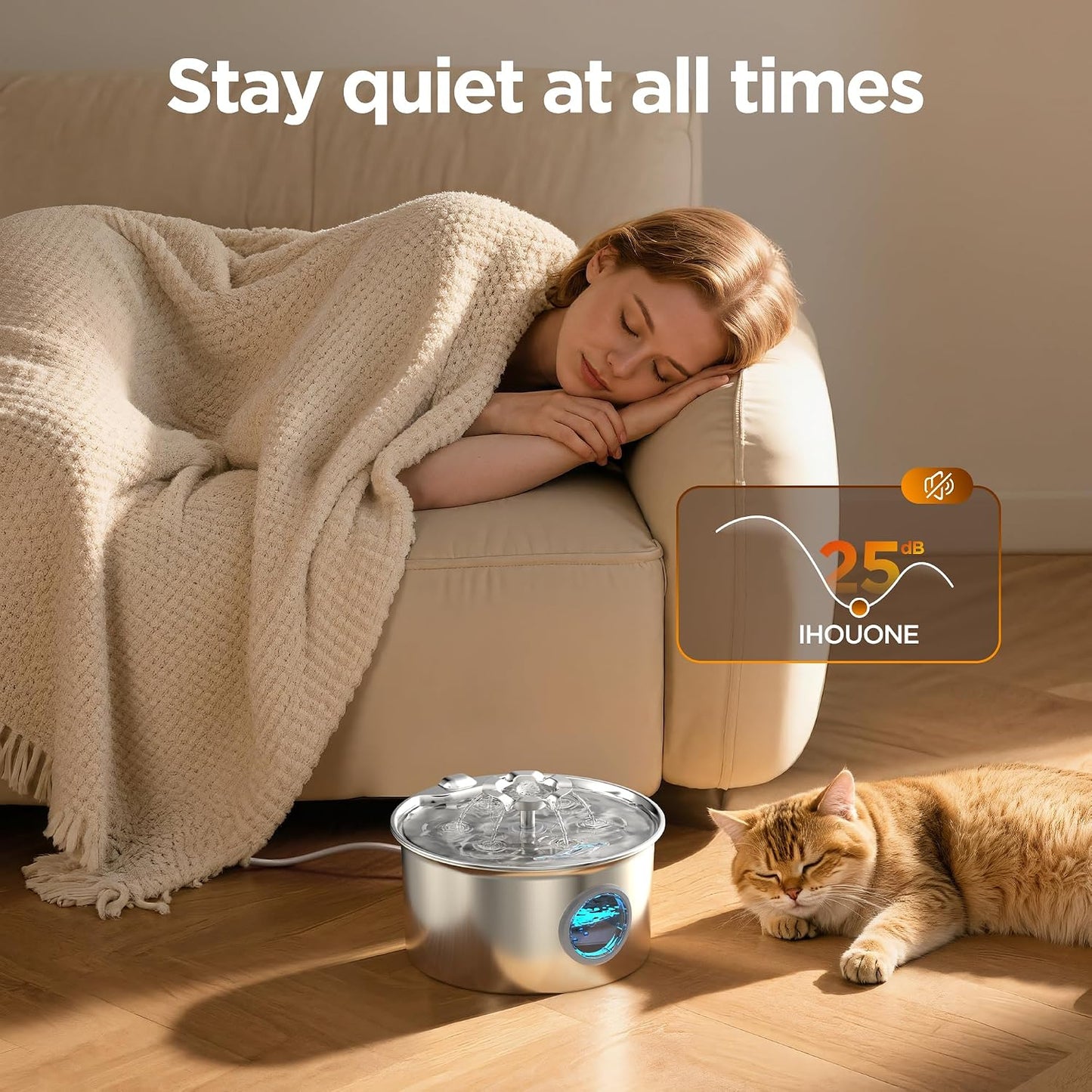 Internal view of cat fountain 4-stage filtration system