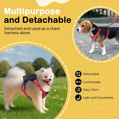 Moysoon dog backpack harness showing detachable storage pockets