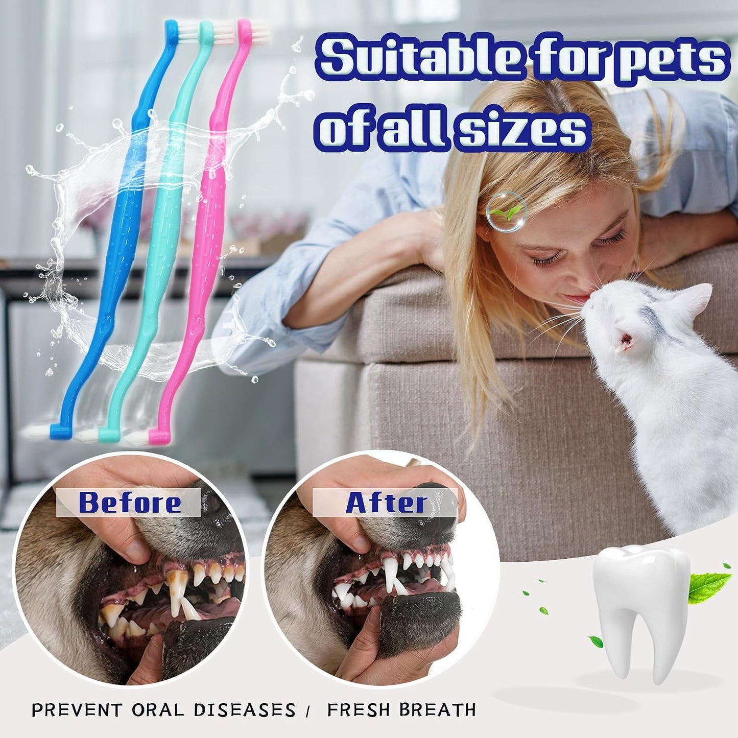 Dual Sided Cat Toothbrush Dog Toothbrush Finger Brush Micro Head, Suitable for Small to Large Dogs & Cats (White, Small) - Image 5