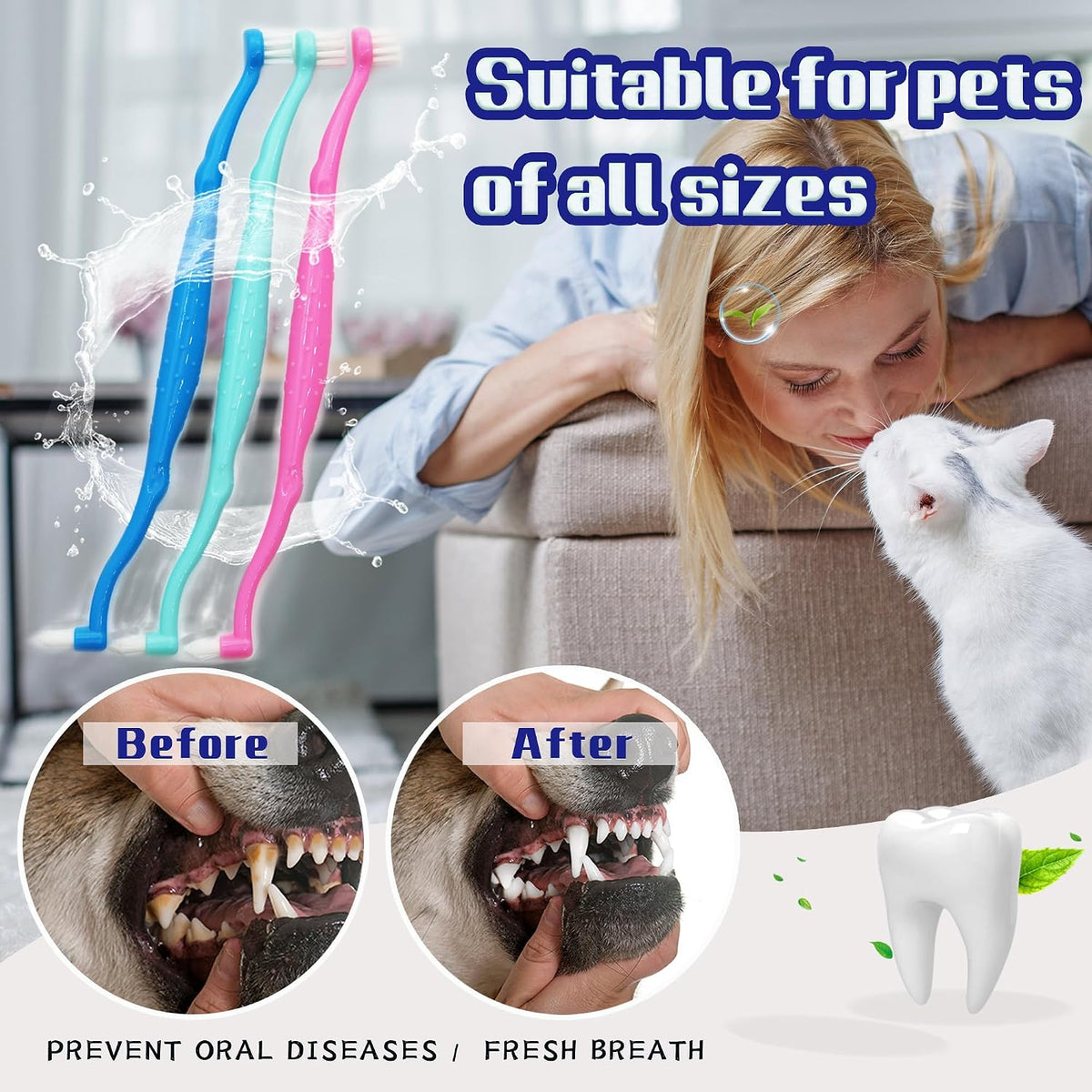 Dual Sided Cat Toothbrush Dog Toothbrush Finger Brush Micro Head, Suitable for Small to Large Dogs & Cats (White, Small) - Image 5
