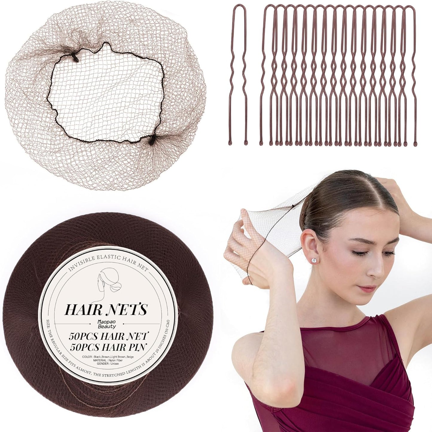 Yantaisiyu invisible mesh ballet hair nets and bun pins set front packaging view