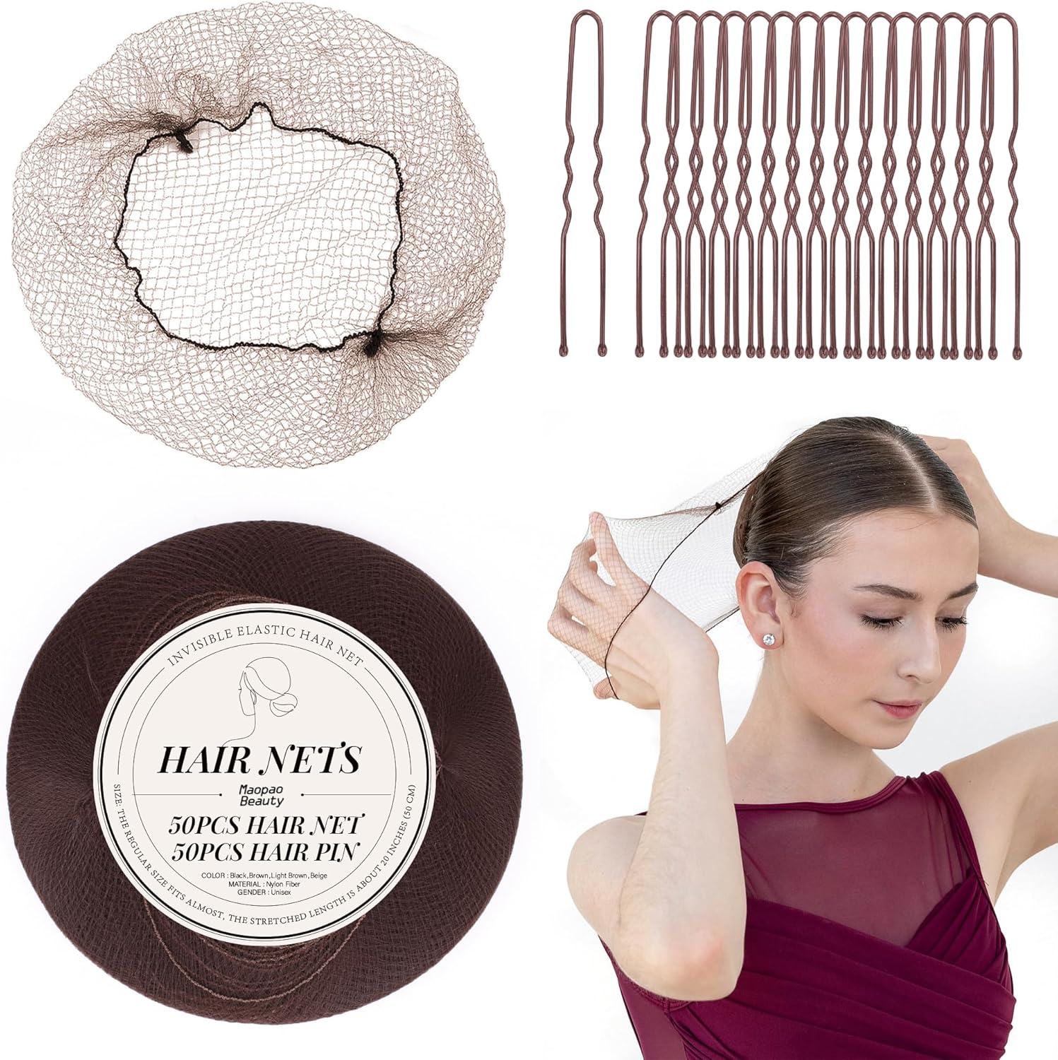 Yantaisiyu invisible mesh ballet hair nets and bun pins set front packaging view