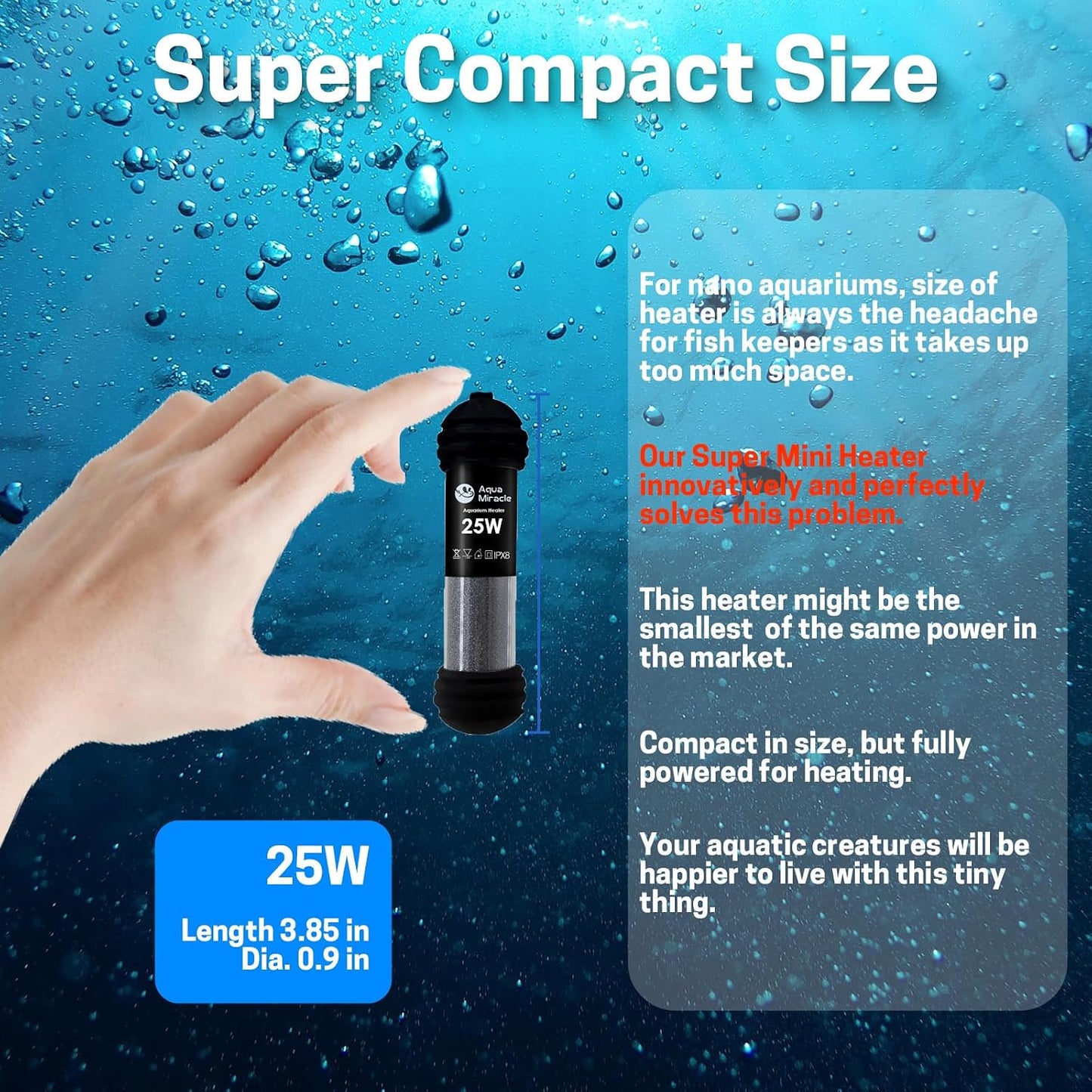 AquaMiracle fish tank heater dual LED digital display showing temperature