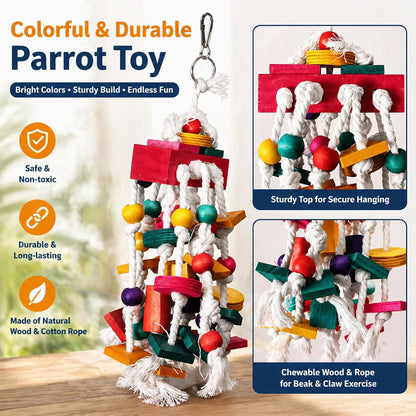 Edible pigment dyed wood blocks for parrot beak conditioning
