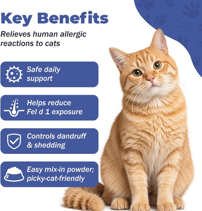 Allersearch indoor cat allergen powder jar showing measuring scoop tool