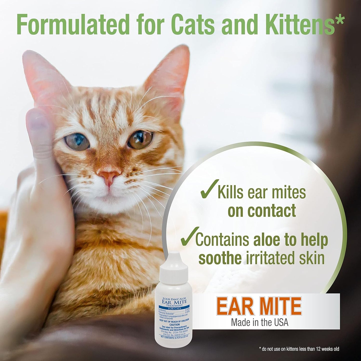 Four Paws ear mite solution bottle for cats