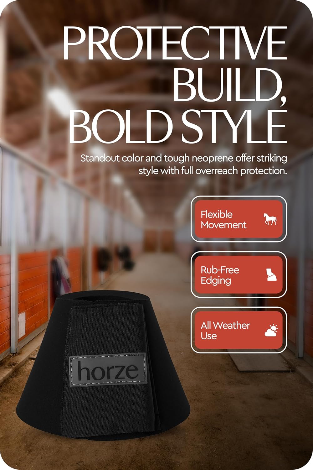 Horze medium black equestrian bell boots angled display