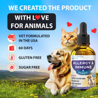 Dropper bottle of liquid skin soothing supplement safe for all dog and cat breeds