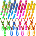 JX Rocket Slingshot flying toy pack showcasing twelve glowing arrow helicopters and launchers on a dark background.