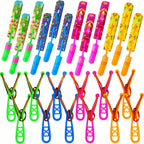 JX Rocket Slingshot flying toy pack showcasing twelve glowing arrow helicopters and launchers on a dark background.