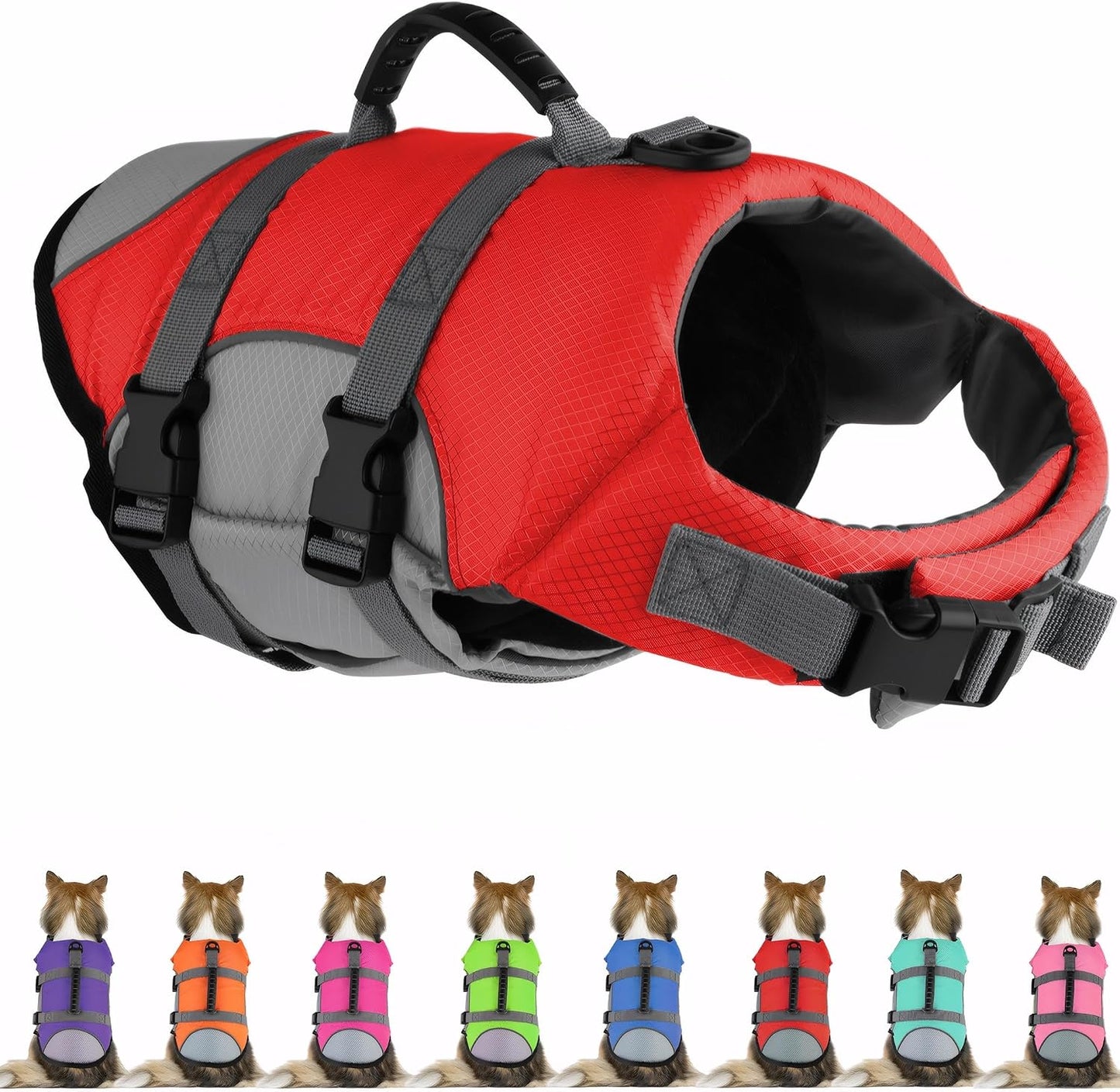 Mklhgty Dog Life Jacket, Reflective & Adjustable, Hawaiian Style, for Small Medium Large Dogs, Polyester & Cotton, Floral Pink, L - Image 11