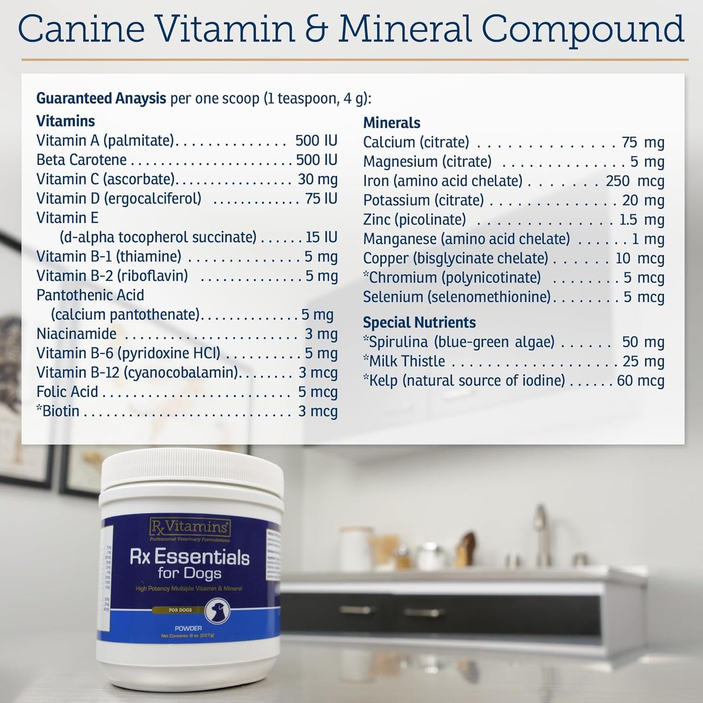 Rx Vitamins Essentials for Dogs nutritional supplement side view