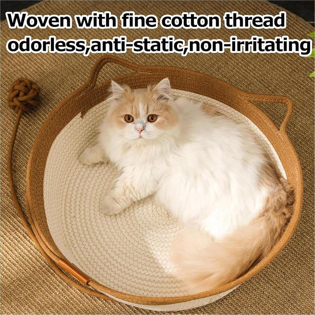 FHKPET handwoven cotton rope cat bed with cat ears