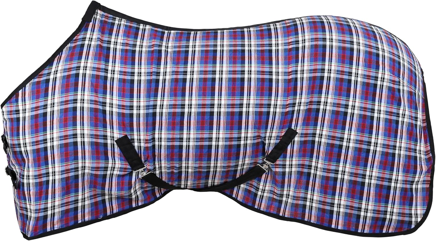 Showman Lightweight Summer Sheet horse blanket front view featuring blue red and white plaid pattern