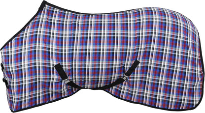 Showman Lightweight Summer Sheet horse blanket front view featuring blue red and white plaid pattern