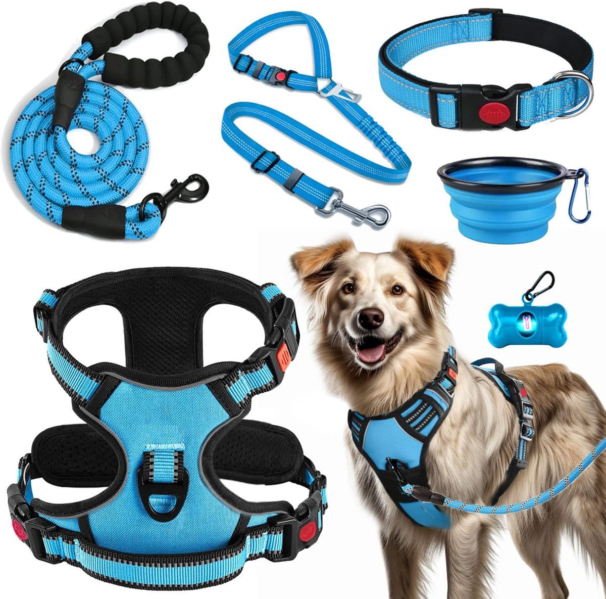 LOBEVE No Pull Dog Harness, Collar & Leash Set | Includes Dog Seat Belt, Collapsible Bowls & Poop Bag Dispenser. Ideal for Training, Walking, Hiking. Fits Small to Large Dogs(Pink-L) - Image 9
