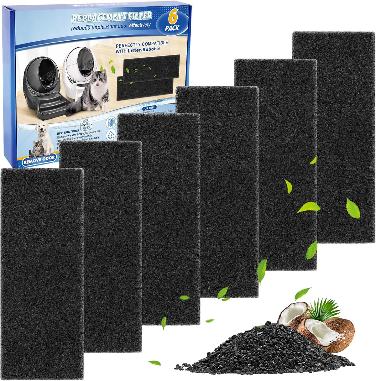 Generic automatic litter box carbon filters six pack front view