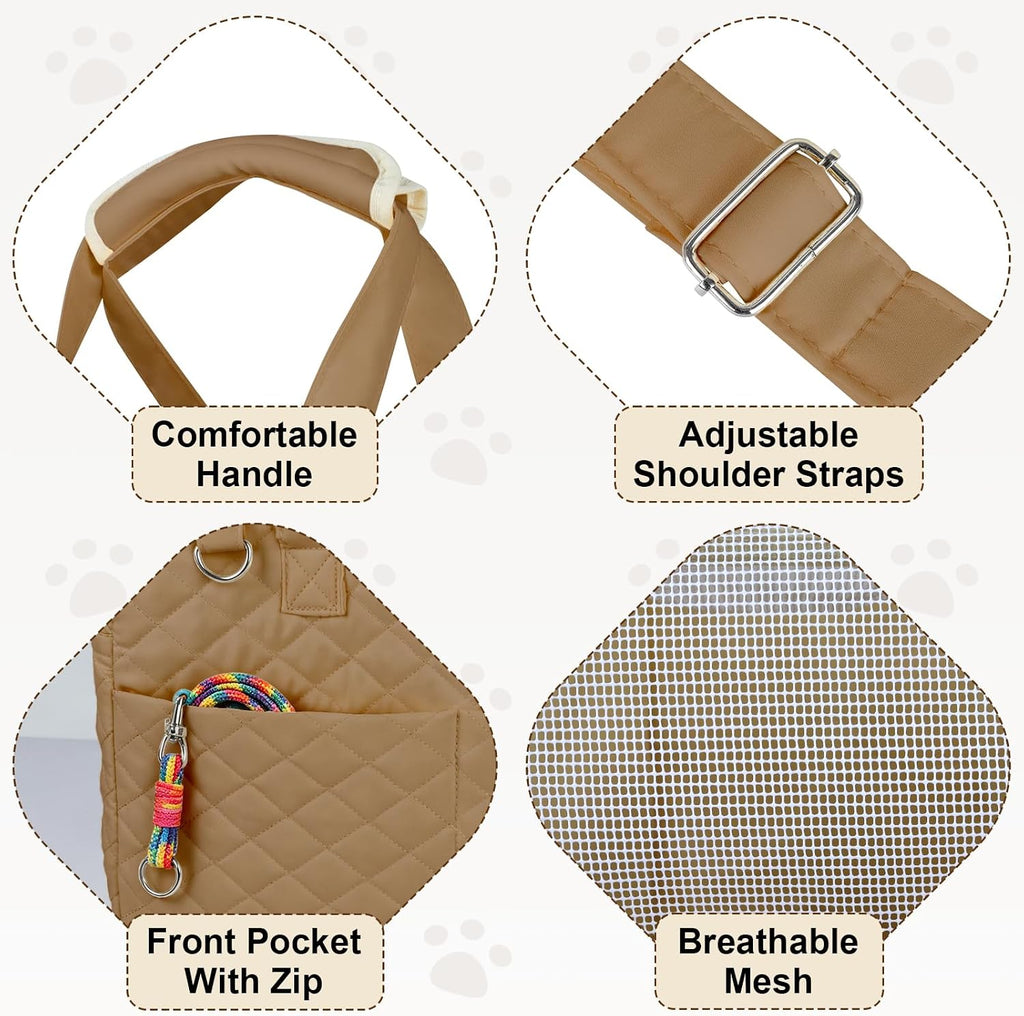 Small dog sitting inside the YooxArmor quilted pet carrier