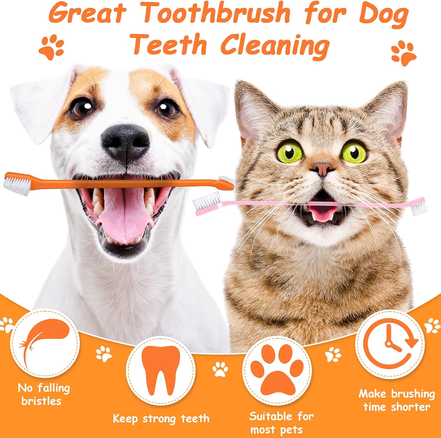 Detailed view of the large and small brush head design on a Honeydak pet toothbrush.